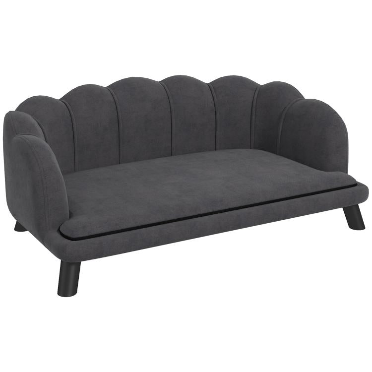 Charcoal gray upholstered pet sofa bed with tufted back and thick cushion