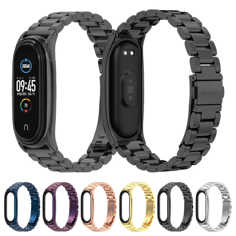 Stainless steel metal watch band for Xiaomi Mi Band 5 & 6, black link bracelet