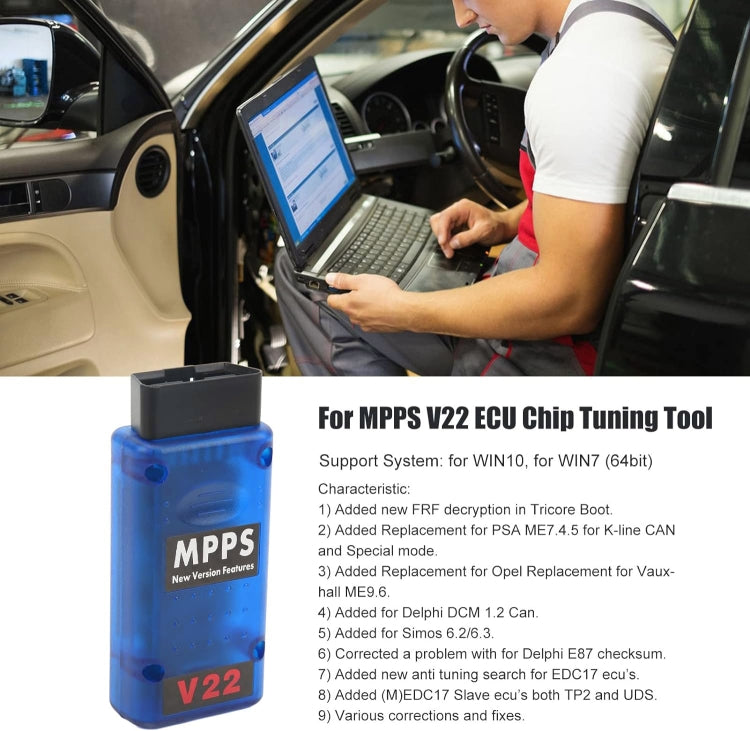 MPPS V22 ECU tuning tool shown in-car with laptop screen and wiring