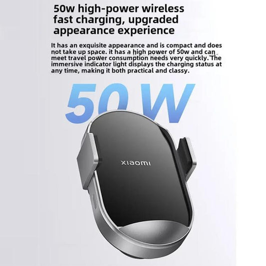 Black wireless car charger holder with silver trim and vent-side mounting arms