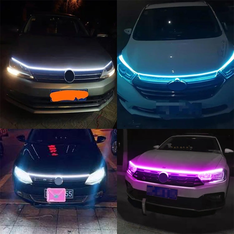 Car front with multi-color LED strip lights: white, ice blue, blue, and purple glow