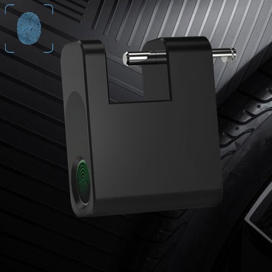 Mini smart fingerprint padlock with green sensor light, black case and extended shackle