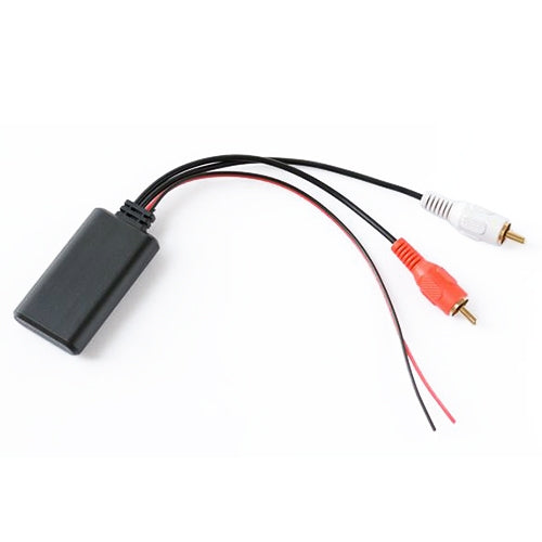 Car Bluetooth module adapter cable with black box, RCA plugs and red/white wire leads