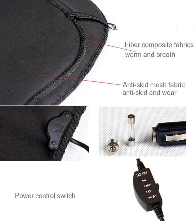 Anti-skid mesh-backed heating cushion pad with power control switch and DC 12V plug