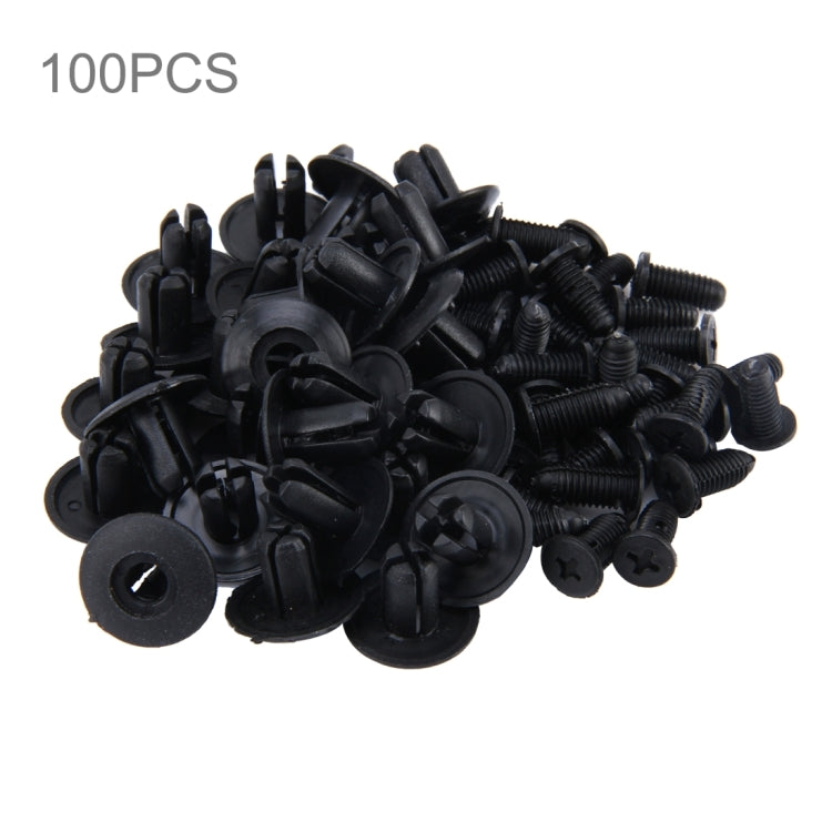 Black hole plastic rivet push clips, 100-piece set with threaded stems