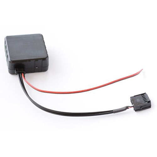 Car Bluetooth AUX adapter module with red and black wires and multi-pin plug