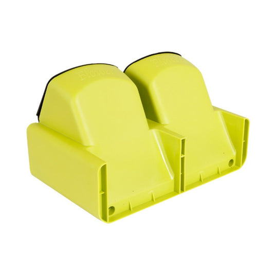 Lime-yellow wall planter unit with two arched slots for removable flower pots