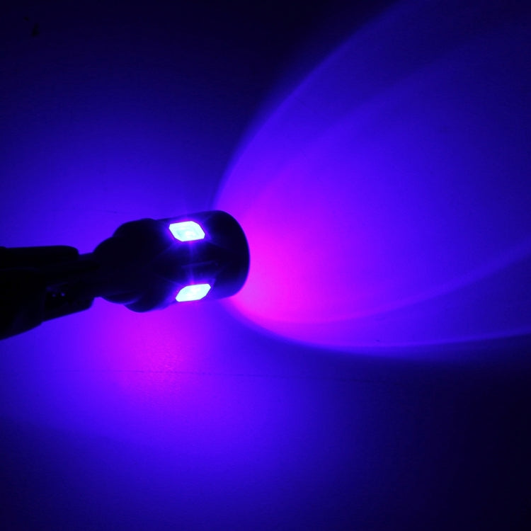 T10 blue LED bulbs glowing purple-blue light