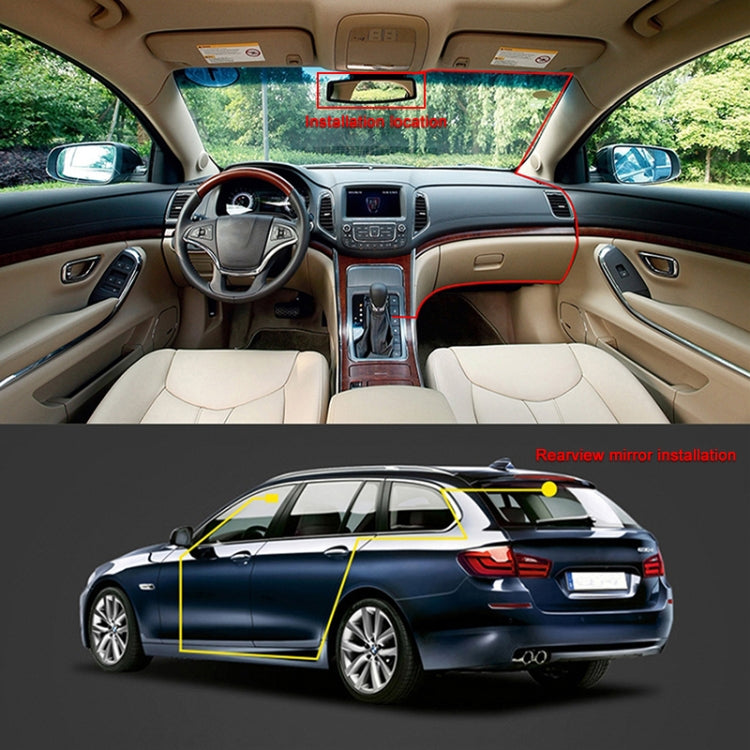 Installed rearview mirror recorder in car interior with dashboard display screen
