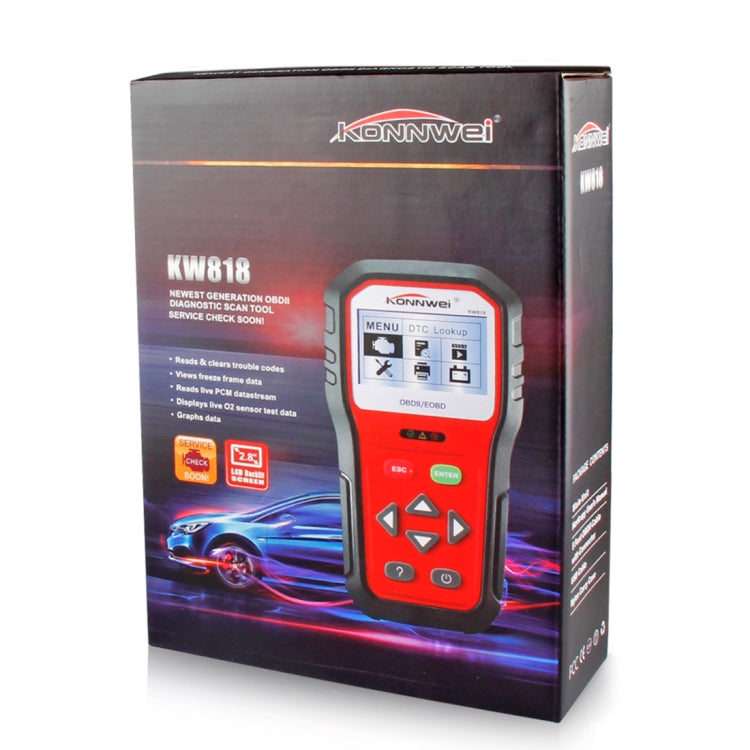 KONNWEI KW818 OBDII/EOBD diagnostic scanner retail box with product image