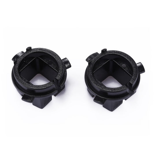 H7 HID headlight bulb base adapter retainer holder pair, black circular socket with tabs