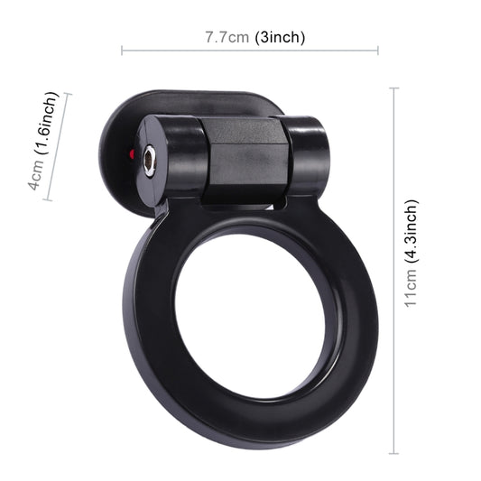 Black dummy towing hook ring, 7.7 cm wide, with mounting base