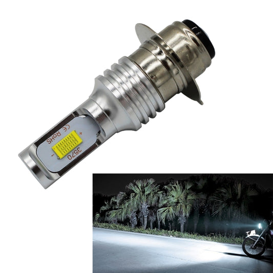 Motorcycle LED headlight bulb with silver metal base and visible white LED module