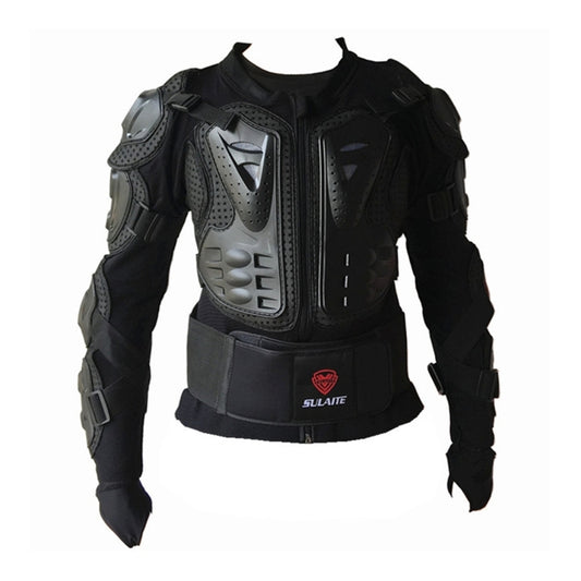 Black protective motorcycle armor jacket with chest and shoulder plates, XL