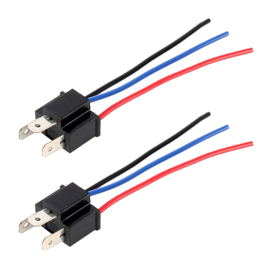 Pair of H4 bulb holder sockets with black housing and red/blue/black wire leads