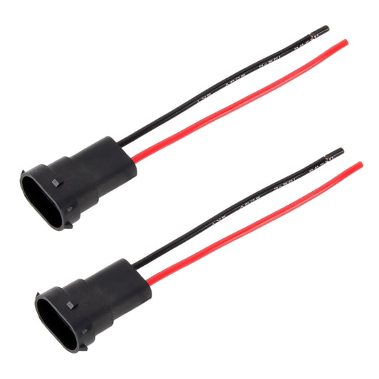 H8/H11 bulb holder male socket pair with red/black wires, black plastic base