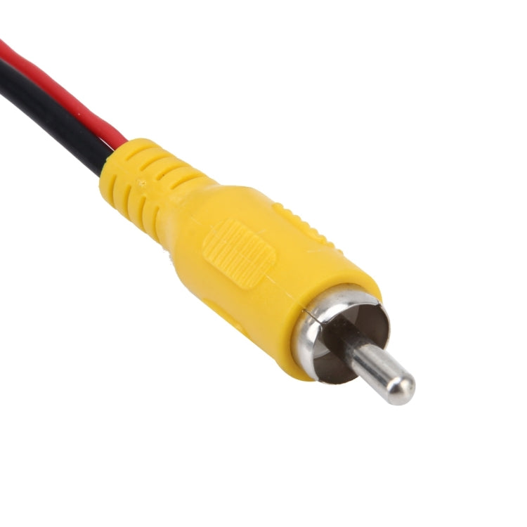 Yellow RCA-style connector with metal pin and red/black video cable end