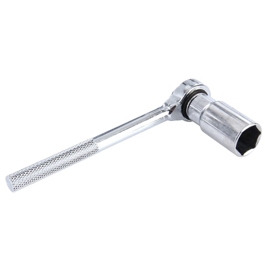 Chrome socket wrench extension with angled head and textured grip handle