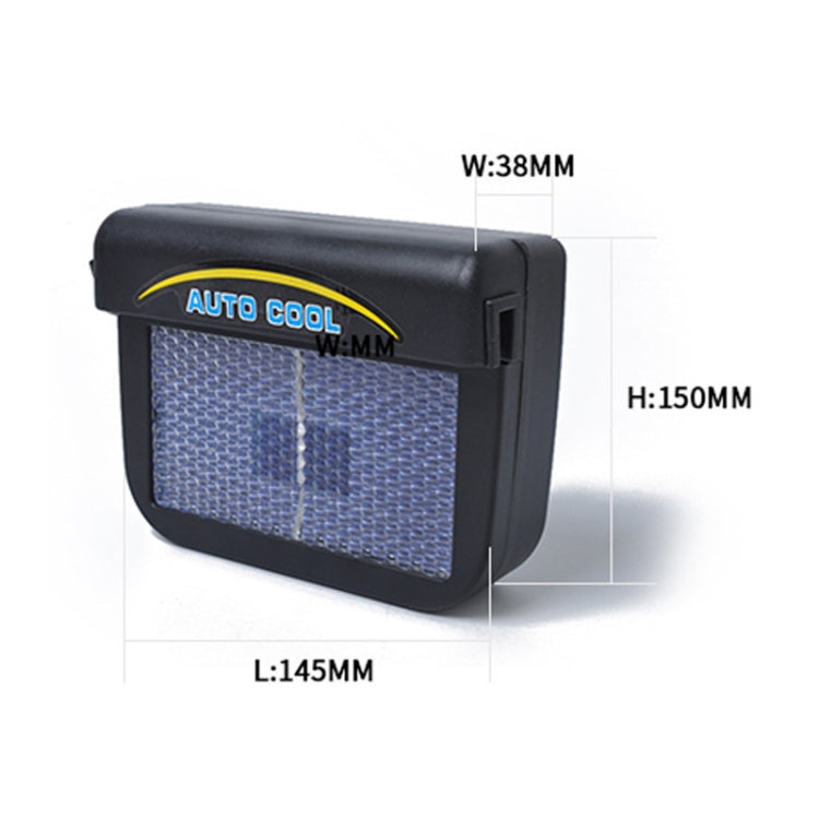 Car solar air vent cooling fan with dimensions W38mm and H150mm shown