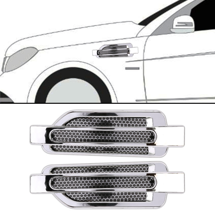 Pair of black honeycomb grille-look decorative stickers with chrome-style borders