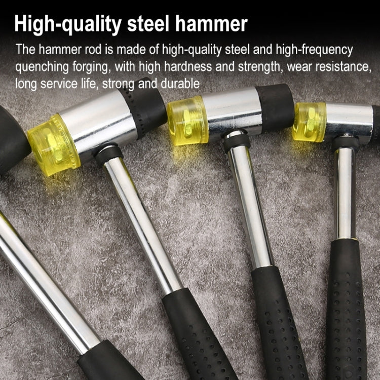 Mini round-head hammer set with steel shafts, black grips, and yellow head caps