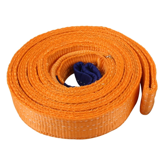 Orange towing and recovery strap rope, 5m length, no hook, rolled for storage