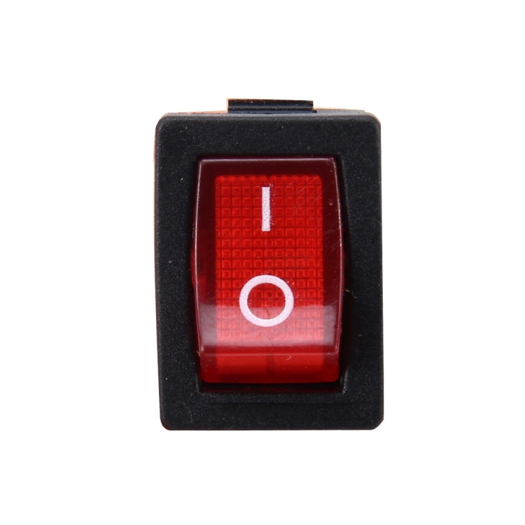 Square red illuminated rocker switch with circular O mark, black frame