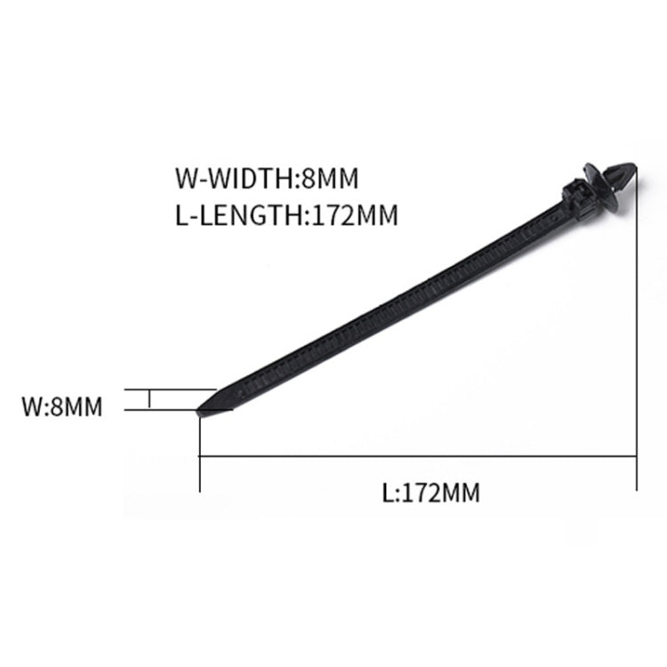 Plastic car trim retainer clip size diagram: W 8mm, L 172mm
