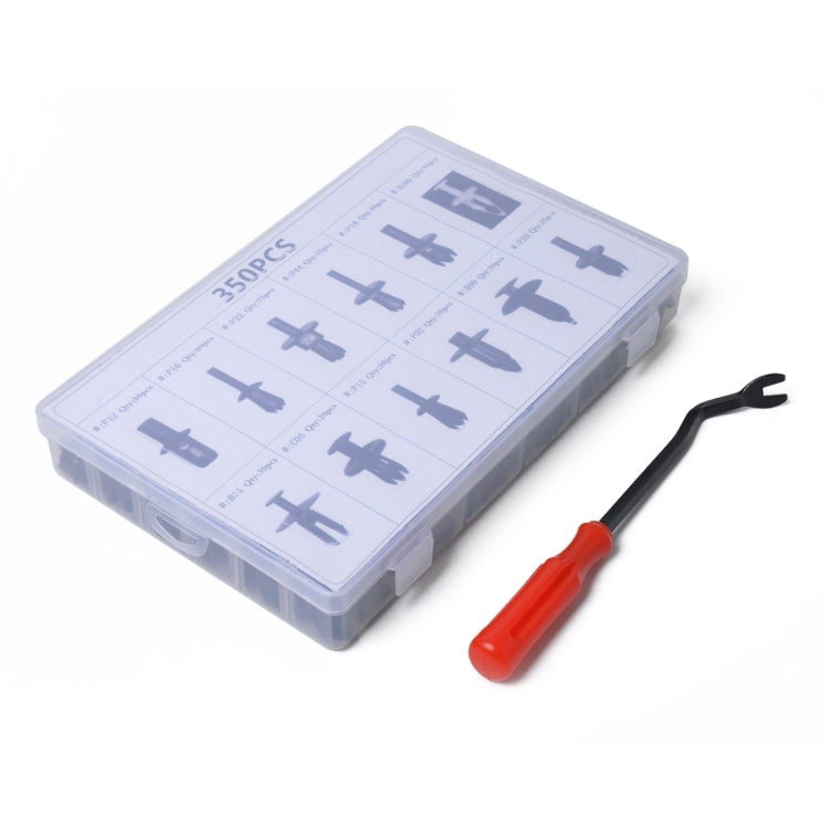 Universal car retainer clip set with clear case and red-handled removal tool