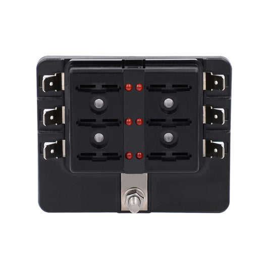 Compact fuse holder with rear terminal posts and mounting screw on black base