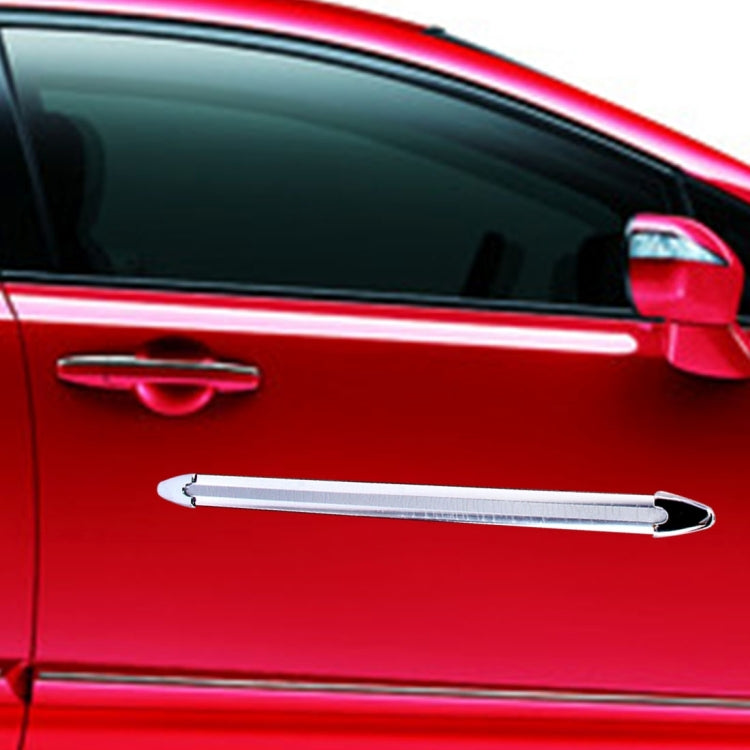 Car door edge guard stickers installed on door edge, silver strip shown