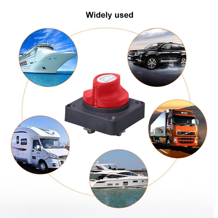Rotary battery selector switch with red knob and black housing for vehicles