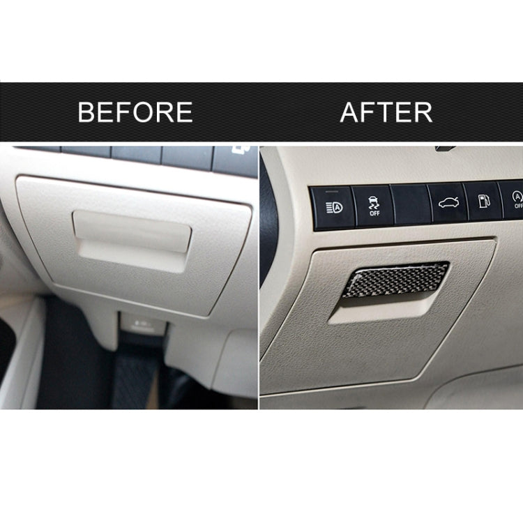 Carbon fiber handle trim sticker shown before and after on car center panel