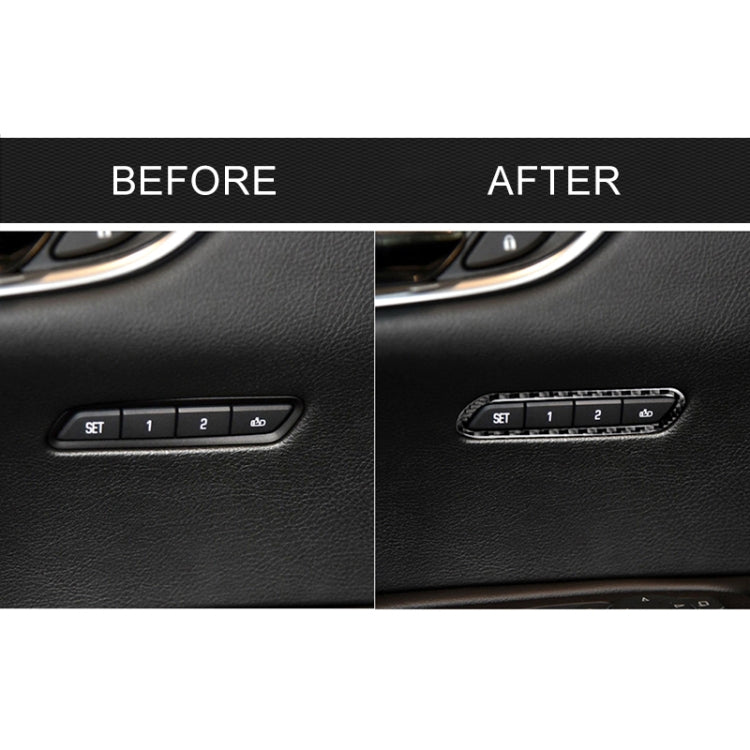 Seat memory control area with carbon fiber-look trim strip on black panel