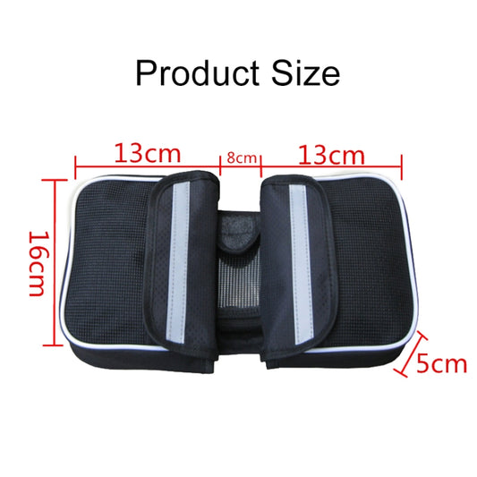 Front phone bag size chart: 16cm height, 13cm width, 8cm depth, black