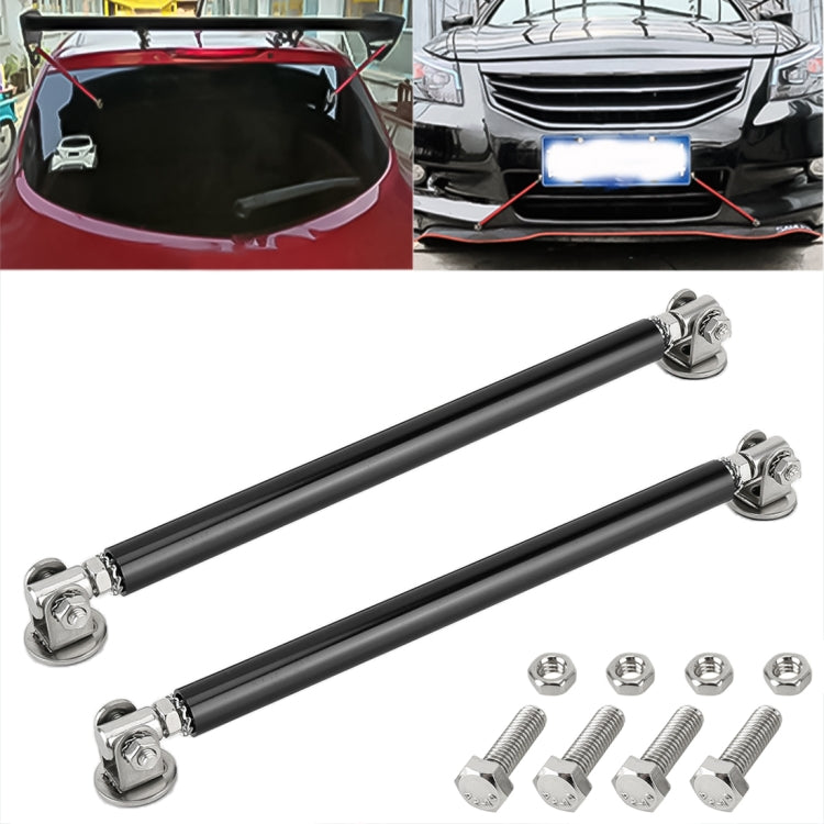 Pair of black metal front lip bars with bolt-on end clamps and included screws
