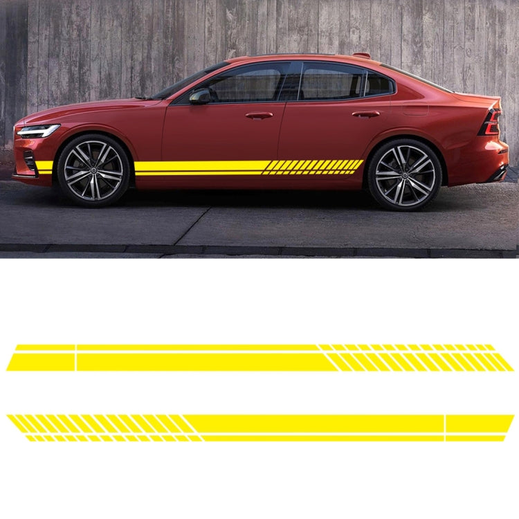 Car side stripe PVC sticker, yellow racing stripe on a red sedan door