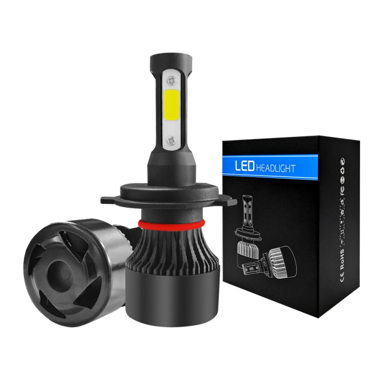 LED headlight bulbs with black housings and retail box packaging