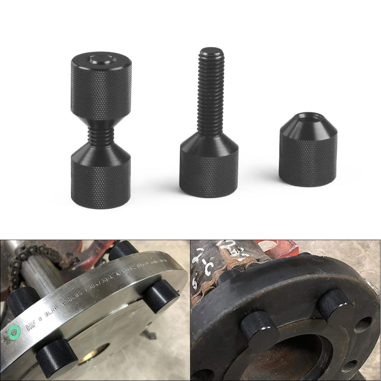 Two-hole alignment pin set with knurled black heads and threaded stems, plus loose end