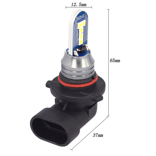 9006 LED fog light bulb with black housing, silver metal base, and blue LED strip.