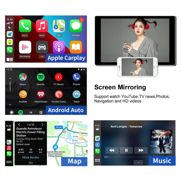 Wireless CarPlay/Android Auto USB adapter with screen mirroring, black