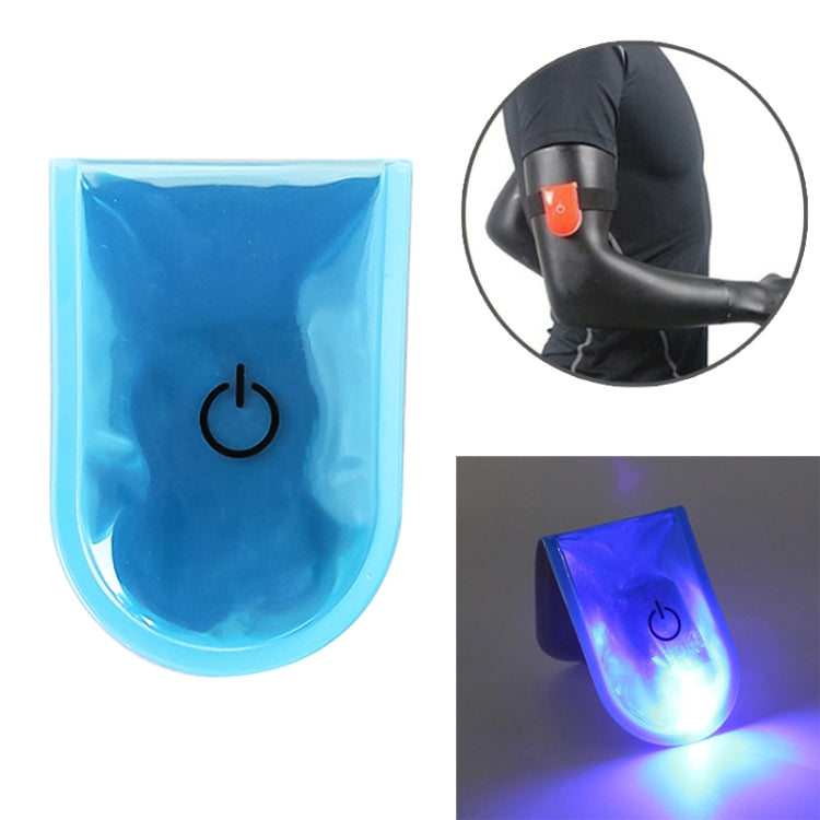 LED magnet clip safety light, blue translucent body with glowing LED