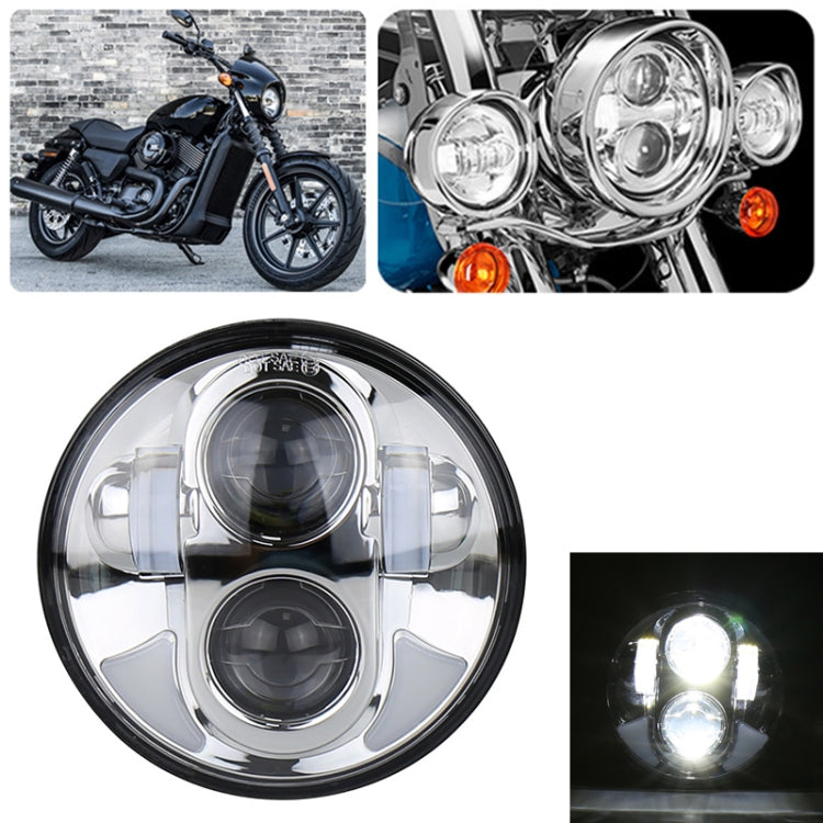 Chrome LED headlight face with two round projector lenses and clear cover