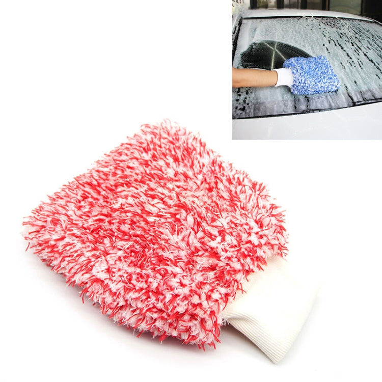 Microfiber dusting mitt, red plush shag with white knit cuff