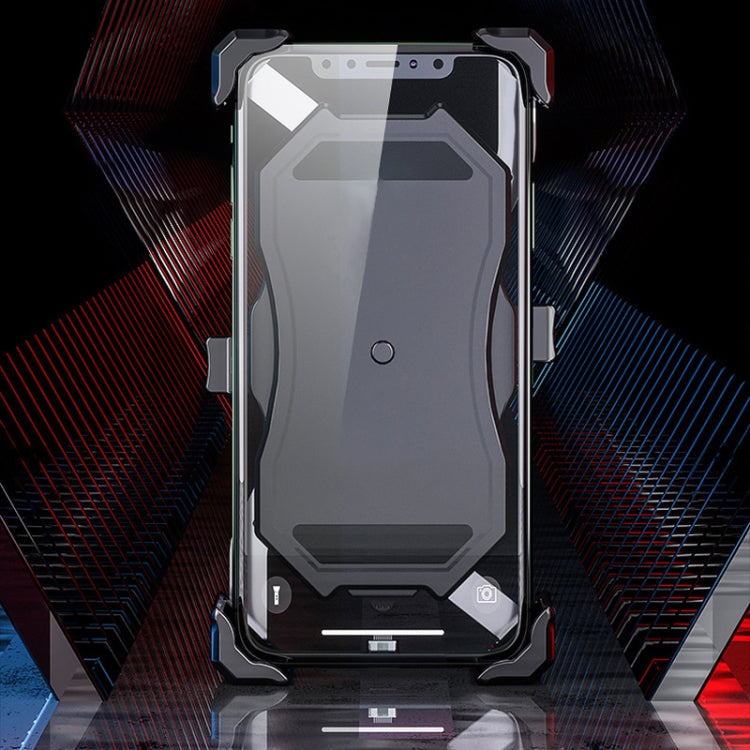 Black phone holder bracket with front cradle and spring clamps, centered view