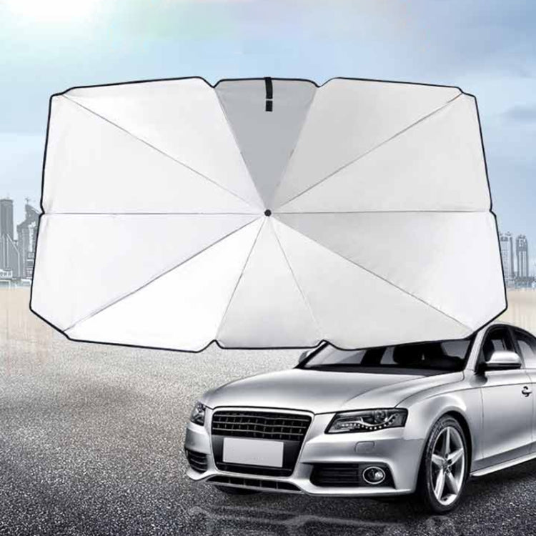 Retractable front windshield sunshade, large size, folded white accordion-style cover