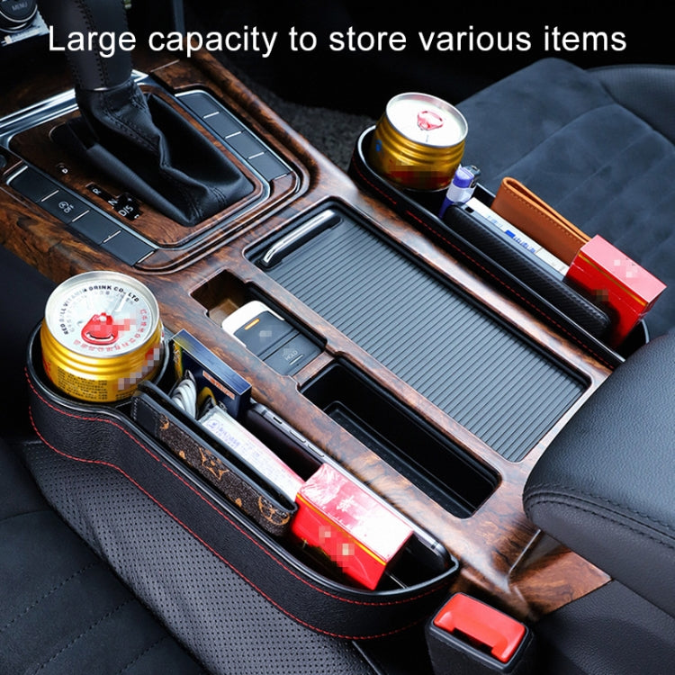Black car console organizer with cup holders and multiple compartments for small items