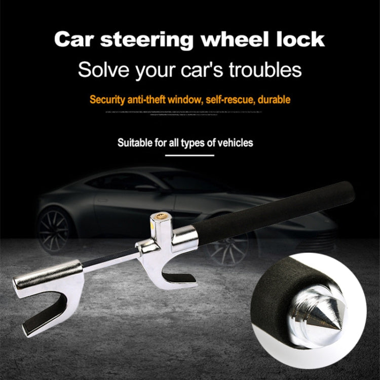 Car steering wheel lock with safety hammer and round security dial, telescopic U-bar