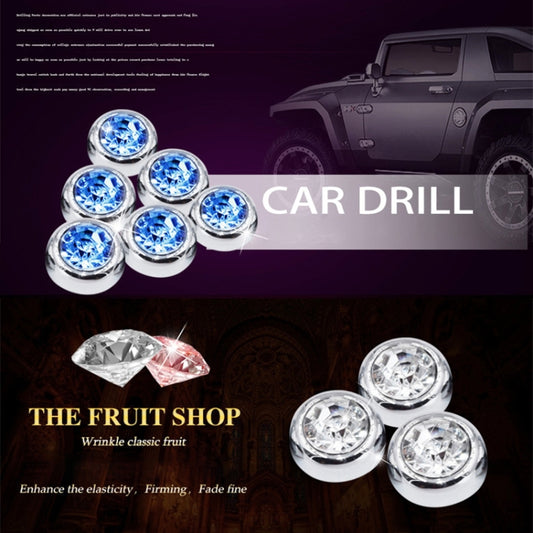 Car diamond sticker set with six blue faceted crystal studs on silver-tone bases