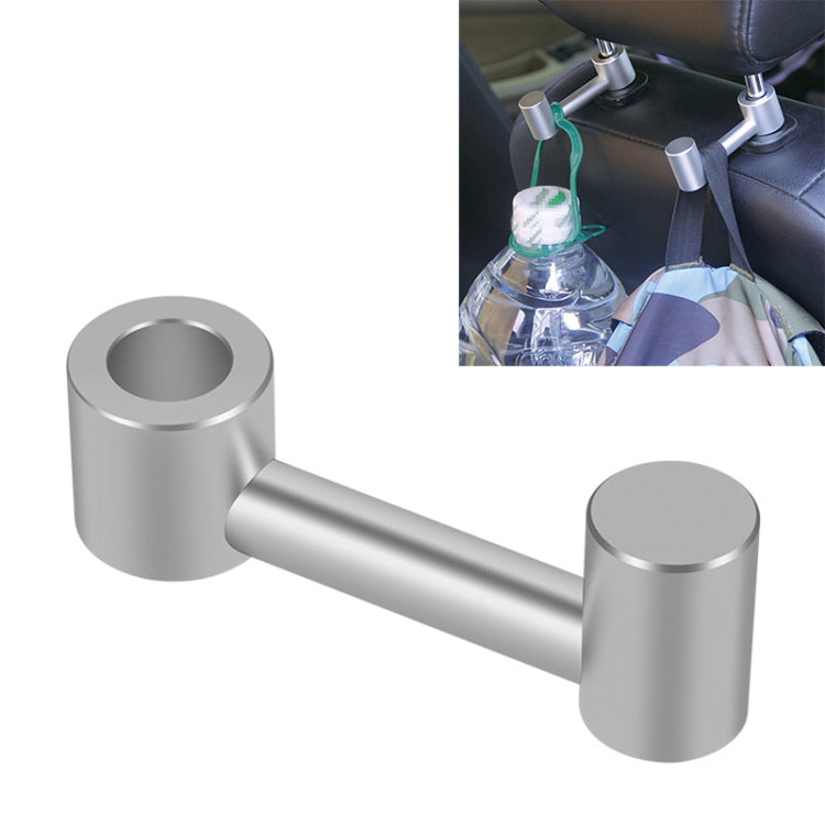 Silver car seat hook organizer with two cylindrical holders for hanging storage